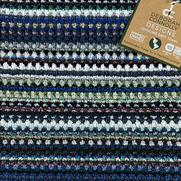 Deborah Connolly Bath Towel Set Striped Blue and Green 100% Cotton 2 Pc Set NEW - Picture 3 of 7